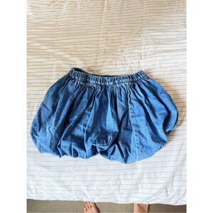 Stradivarius Denim Bubble Skirt in Medium Blue